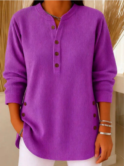 Cómoda Túnica para Mujer Larga Cuello-Henley Punto-Canalé