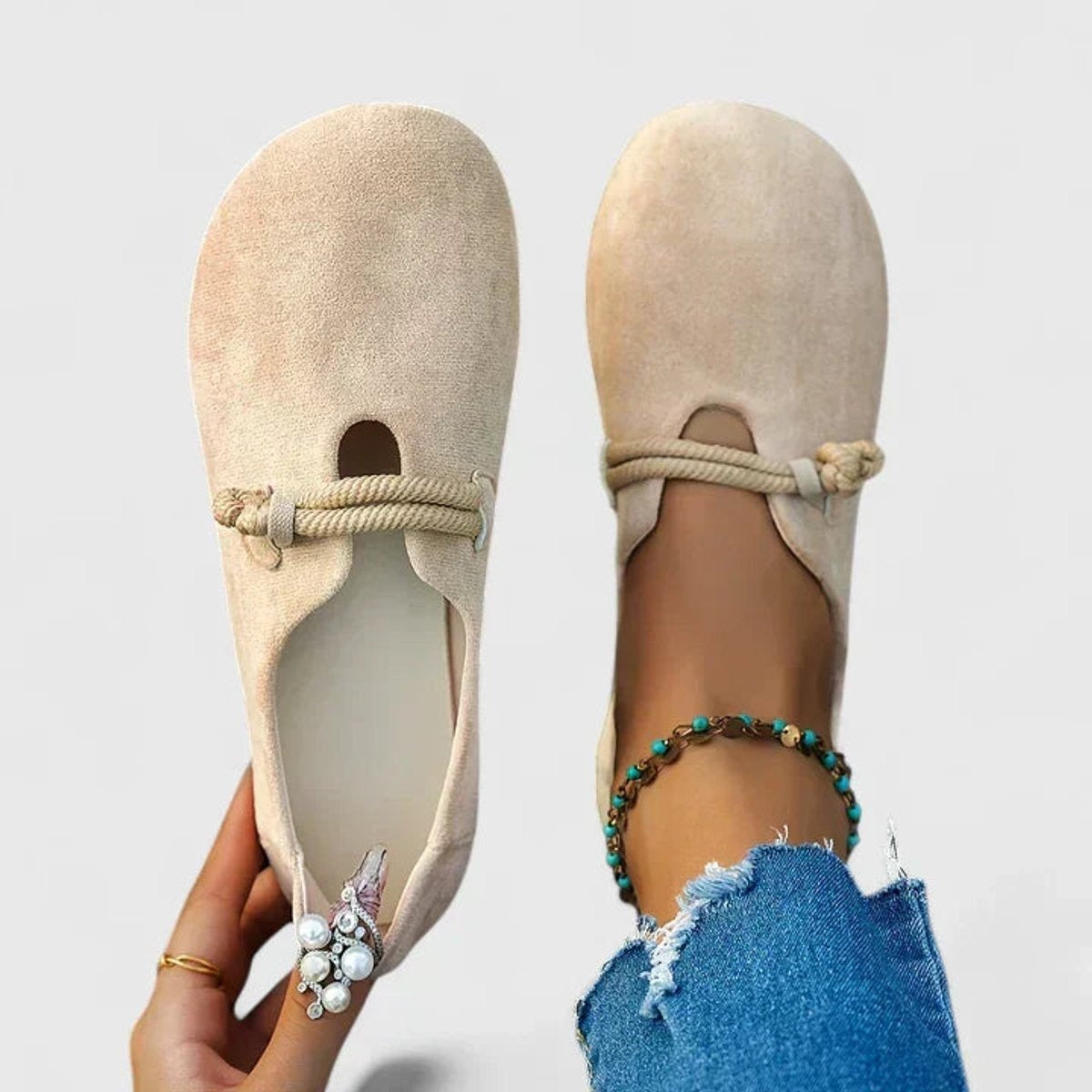 Cómodas Bailarinas para Mujer Slip-On Plantilla-Ergonómica Detalle-Cuerda