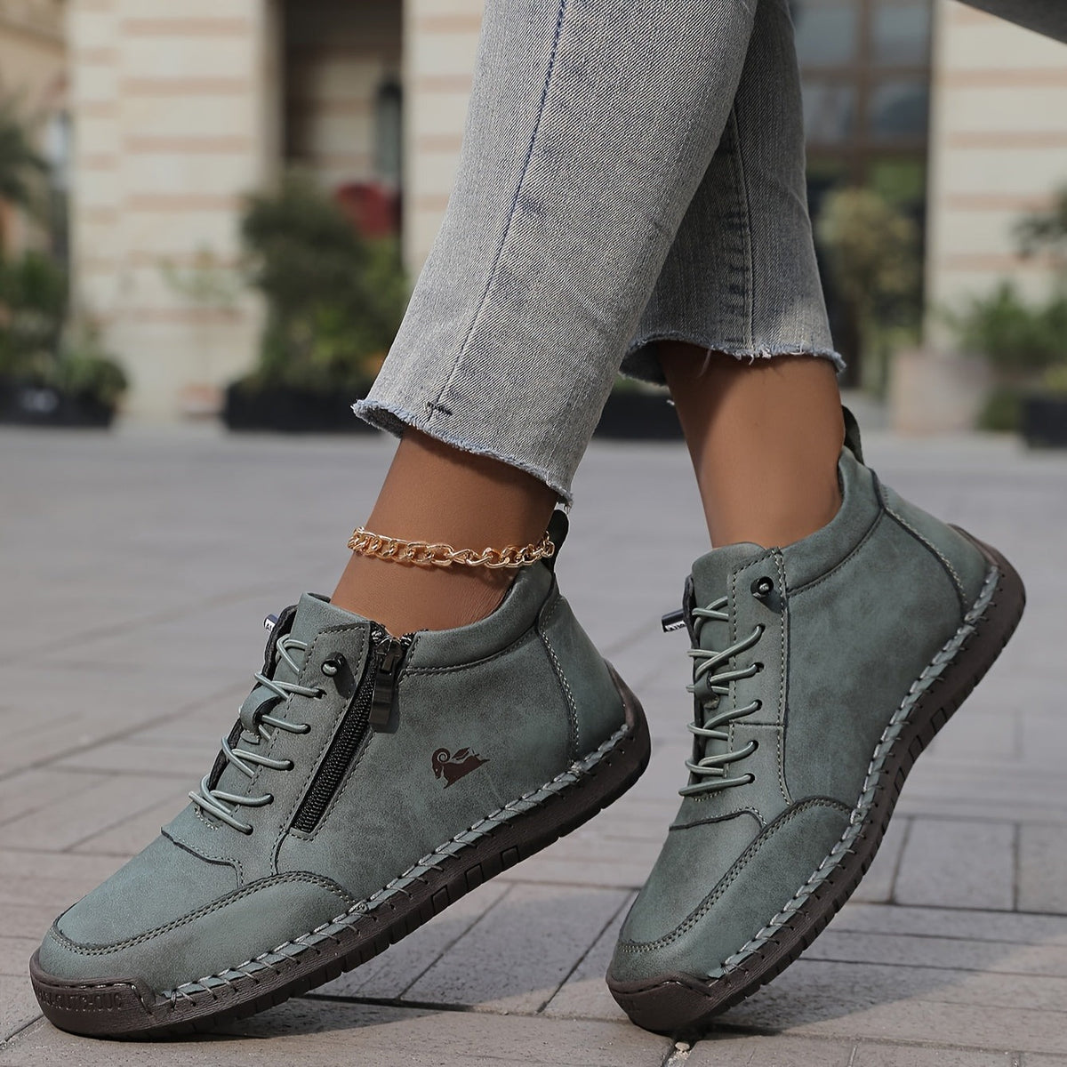 Cómodas Zapatillas para Mujer Con-Cordones Cremallera-Lateral
