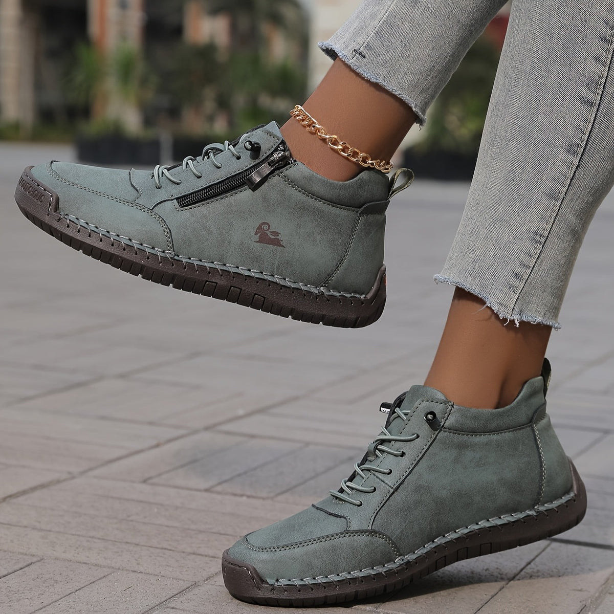 Cómodas Zapatillas para Mujer Con-Cordones Cremallera-Lateral