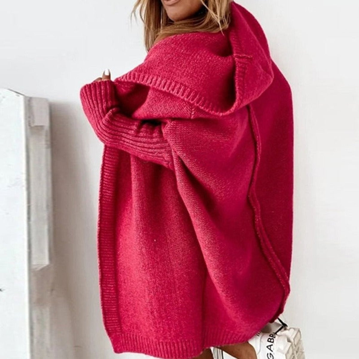 Cómodo Cárdigan Oversize para Mujer Con-Capucha Manga-Murciélago Abierto