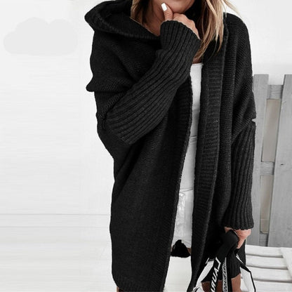 Cómodo Cárdigan Oversize para Mujer Con-Capucha Manga-Murciélago Abierto