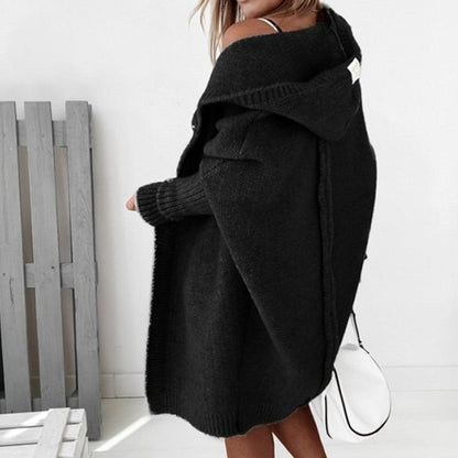Cómodo Cárdigan Oversize para Mujer Con-Capucha Manga-Murciélago Abierto