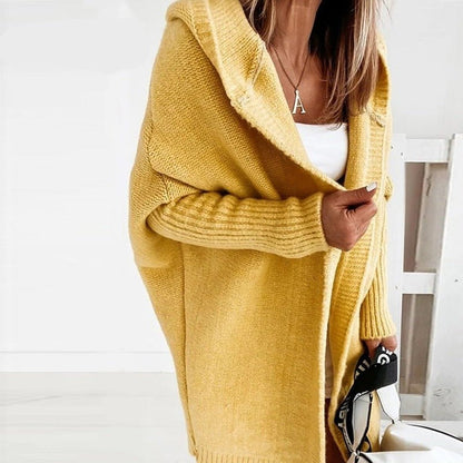 Cómodo Cárdigan Oversize para Mujer Con-Capucha Manga-Murciélago Abierto