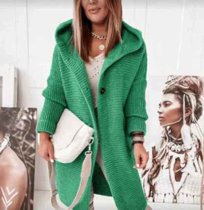 Cómodo Cárdigan Oversize para Mujer Largo Con-Capucha Con-Botones
