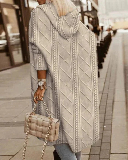 Cómodo Cárdigan Oversize para Mujer Largo Con-Capucha Punto-Grueso