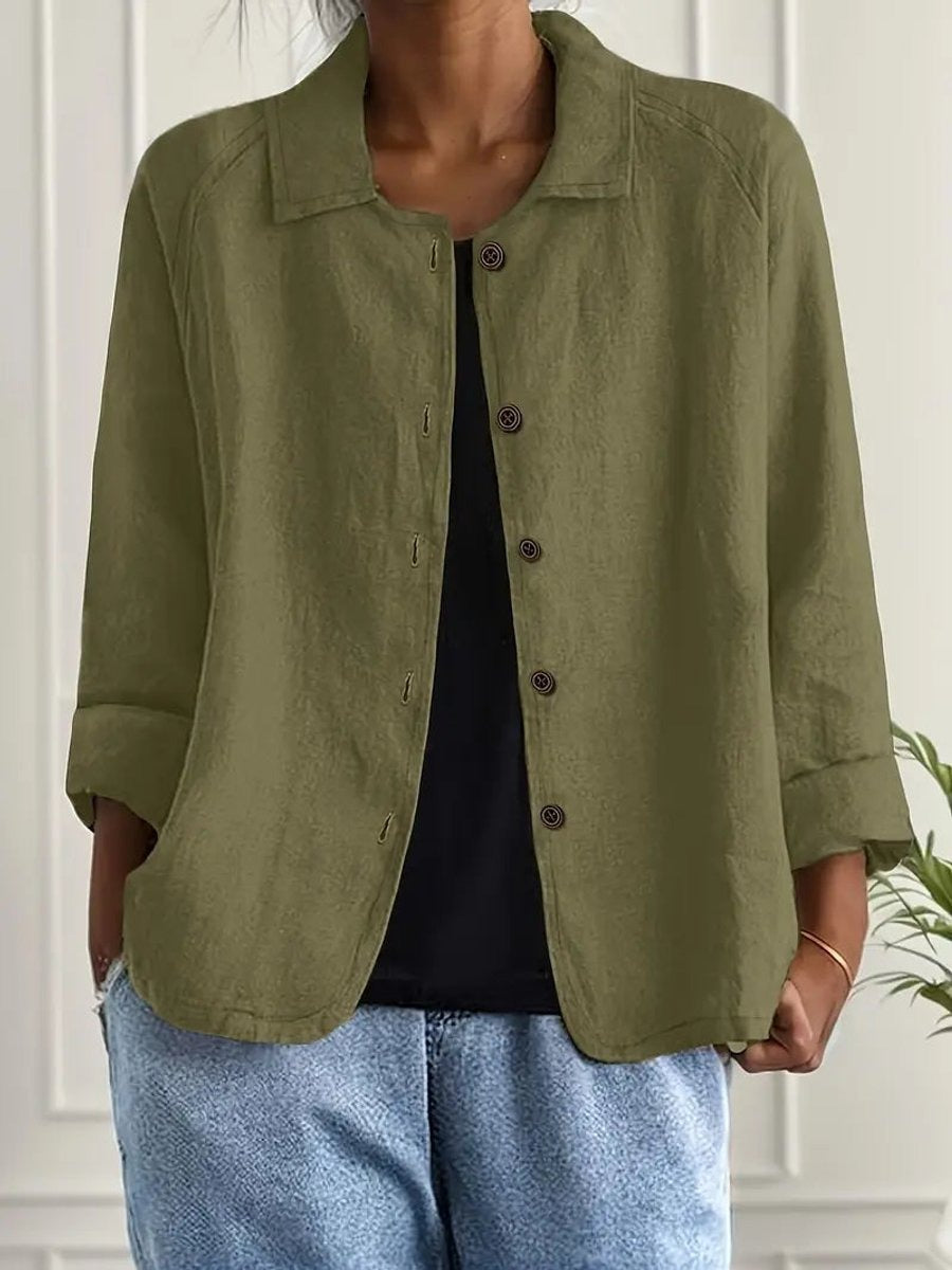Cómodo Cárdigan para Mujer Con-Botones Manga-Tres-Cuartos Cuello-Camisero