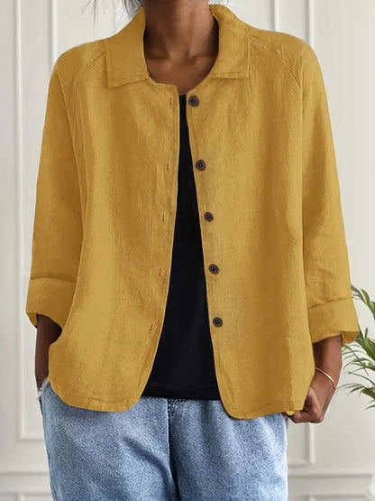 Cómodo Cárdigan para Mujer Con-Botones Manga-Tres-Cuartos Cuello-Camisero