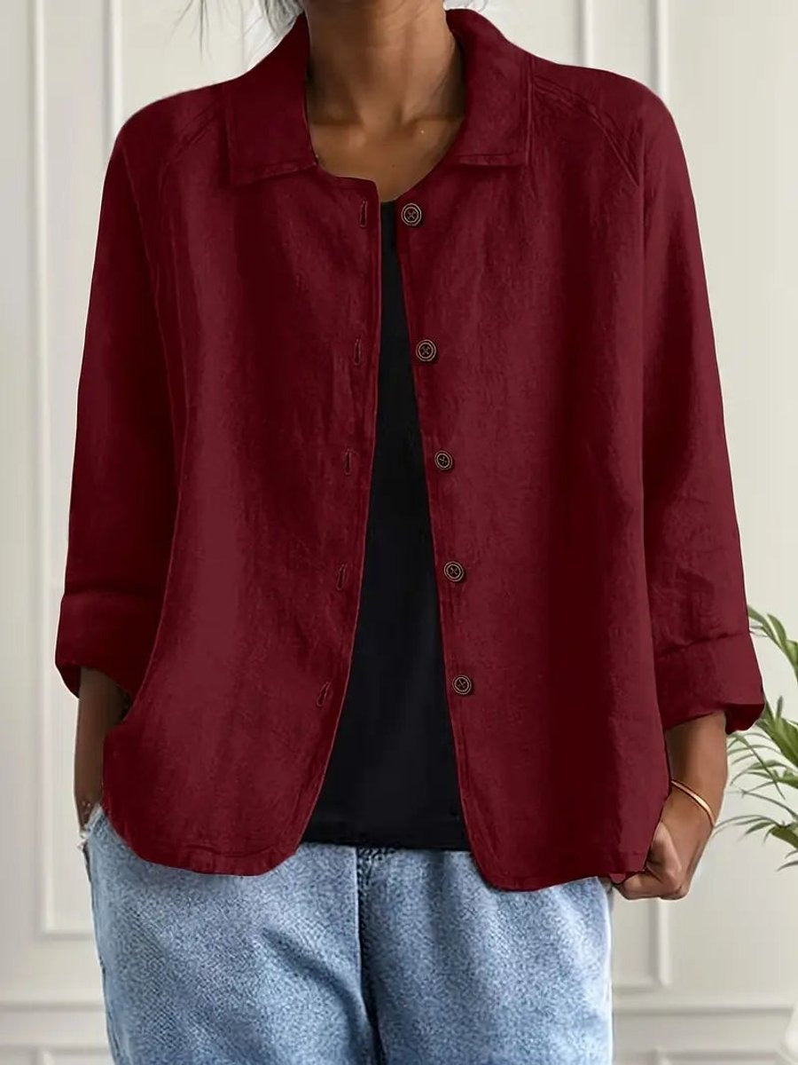 Cómodo Cárdigan para Mujer Con-Botones Manga-Tres-Cuartos Cuello-Camisero