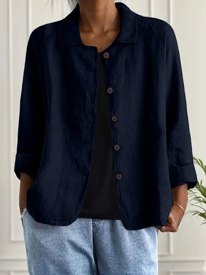 Cómodo Cárdigan para Mujer Con-Botones Manga-Tres-Cuartos Cuello-Camisero