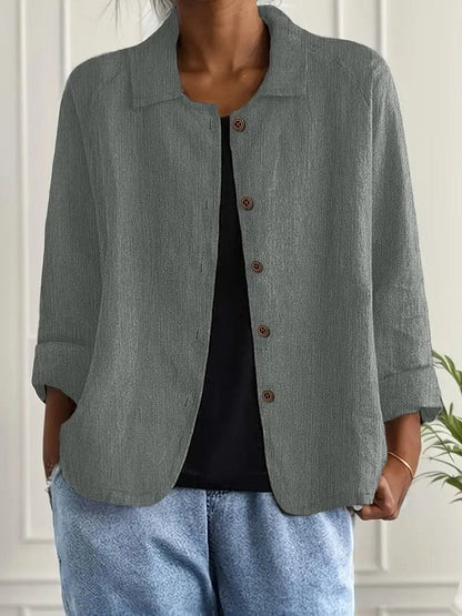 Cómodo Cárdigan para Mujer Con-Botones Manga-Tres-Cuartos Cuello-Camisero