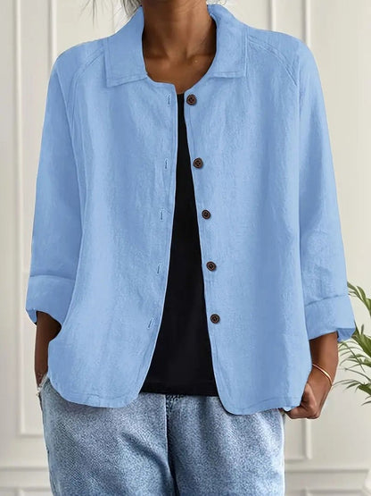 Cómodo Cárdigan para Mujer Con-Botones Manga-Tres-Cuartos Cuello-Camisero