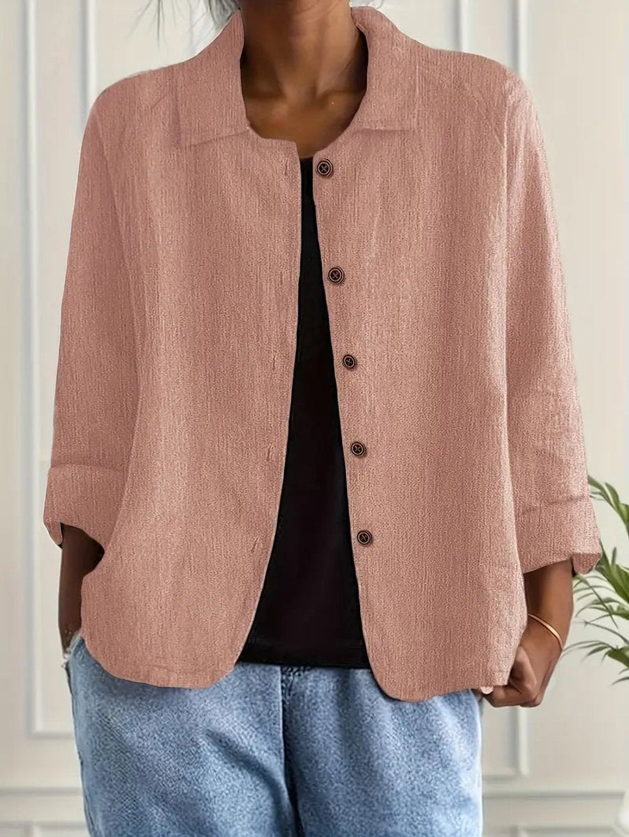Cómodo Cárdigan para Mujer Con-Botones Manga-Tres-Cuartos Cuello-Camisero