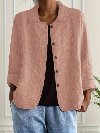 Cómodo Cárdigan para Mujer Con-Botones Manga-Tres-Cuartos Cuello-Camisero