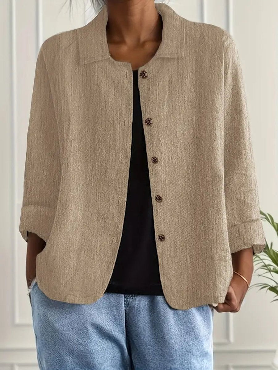 Cómodo Cárdigan para Mujer Con-Botones Manga-Tres-Cuartos Cuello-Camisero