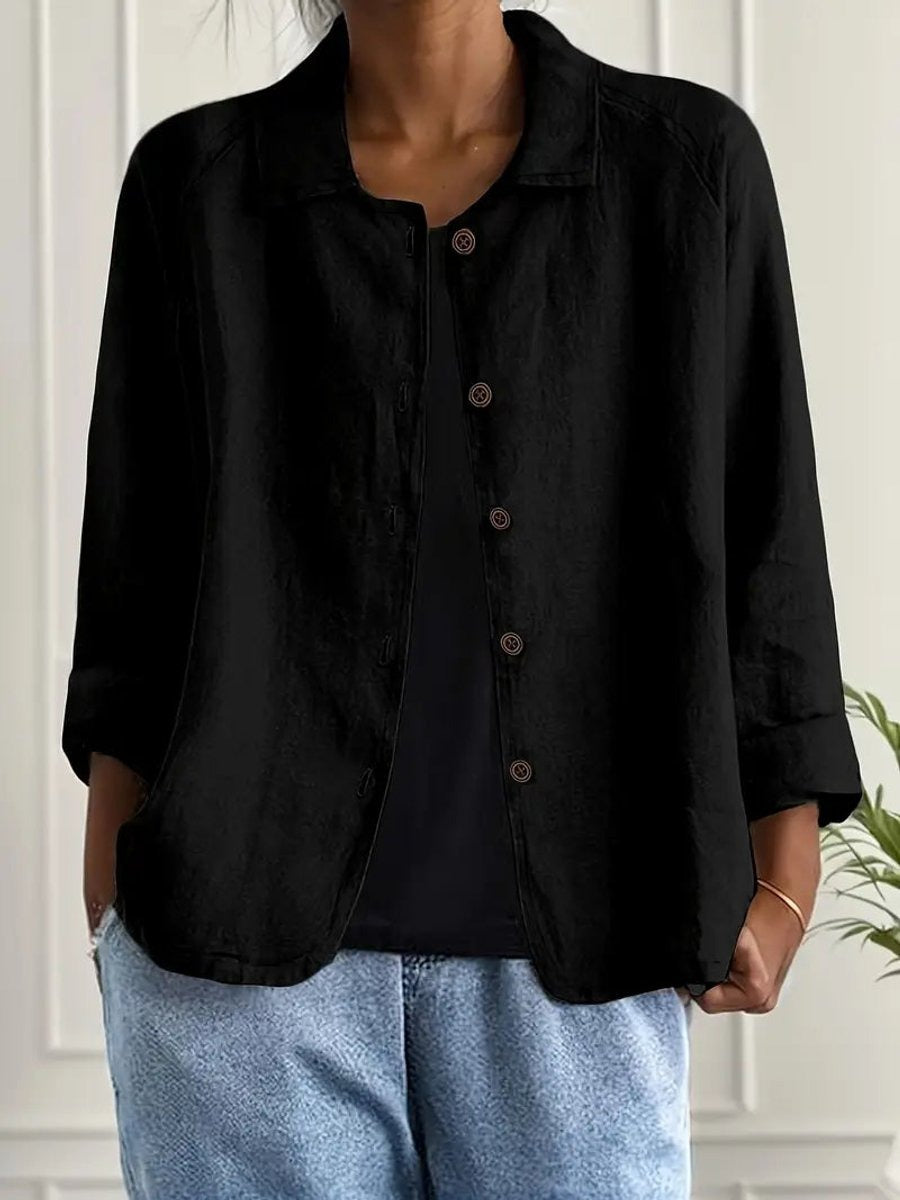 Cómodo Cárdigan para Mujer Con-Botones Manga-Tres-Cuartos Cuello-Camisero