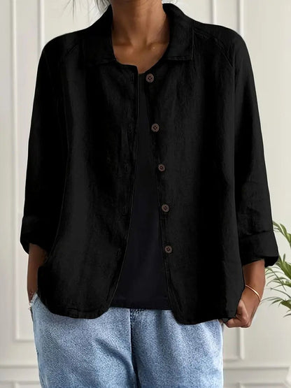 Cómodo Cárdigan para Mujer Con-Botones Manga-Tres-Cuartos Cuello-Camisero