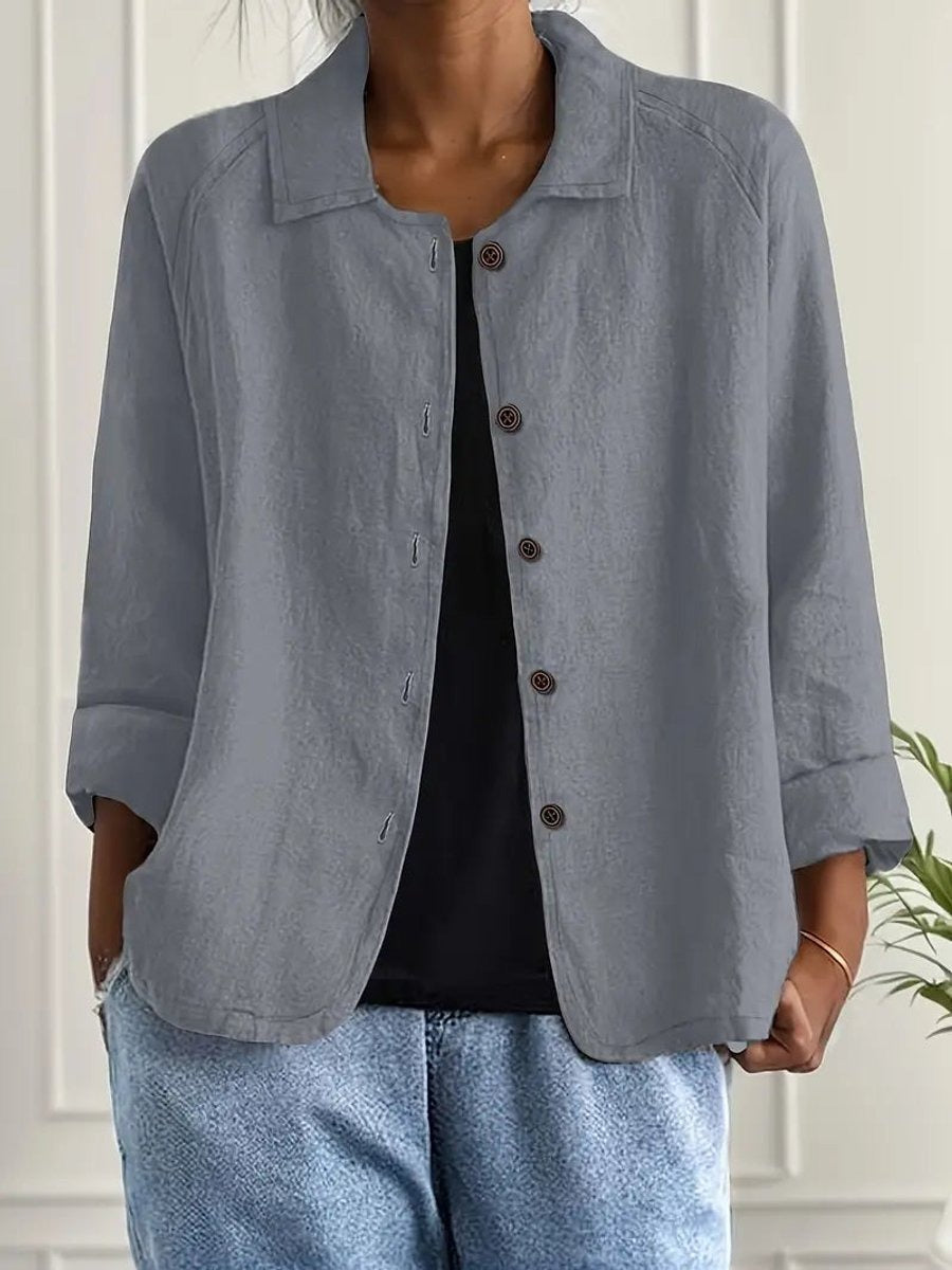 Cómodo Cárdigan para Mujer Con-Botones Manga-Tres-Cuartos Cuello-Camisero