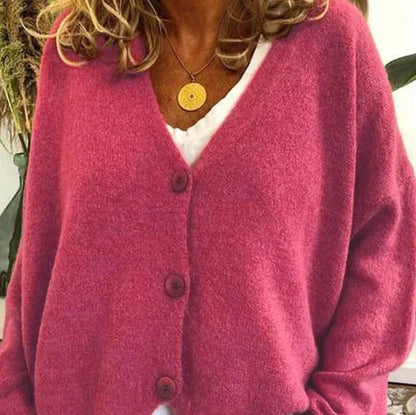 Cómodo Cárdigan para Mujer Cuello-en-V Con-Botones