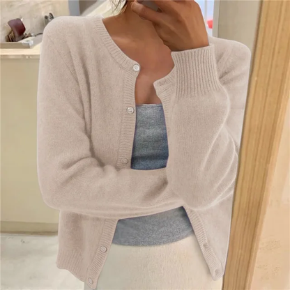 Cómodo Cárdigan para Mujer Cuello-Redondo Manga-Larga