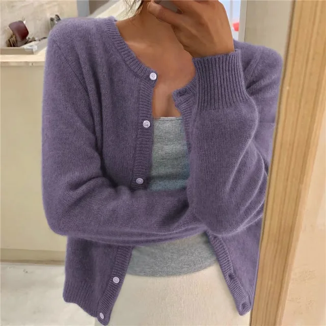 Cómodo Cárdigan para Mujer Cuello-Redondo Manga-Larga