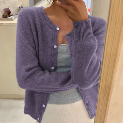 Cómodo Cárdigan para Mujer Cuello-Redondo Manga-Larga