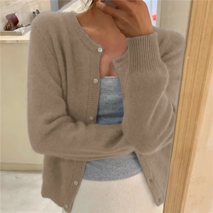 Cómodo Cárdigan para Mujer Cuello-Redondo Manga-Larga