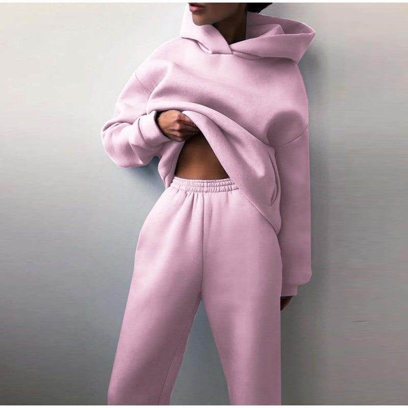 Cómodo Conjunto de Dos Piezas para Mujer Con-Capucha Cintura-Elástica Estilo-Urbano