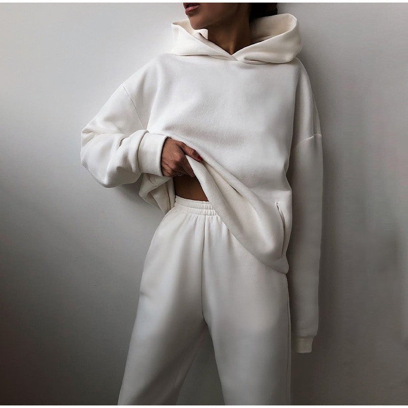 Cómodo Conjunto de Dos Piezas para Mujer Con-Capucha Cintura-Elástica Estilo-Urbano