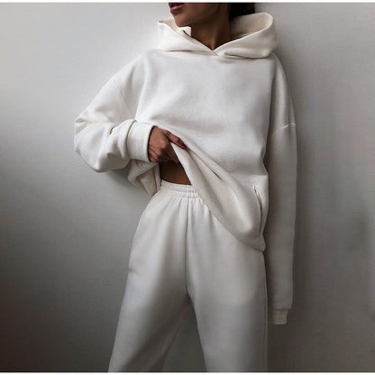 Cómodo Conjunto de Dos Piezas para Mujer Con-Capucha Cintura-Elástica Estilo-Urbano