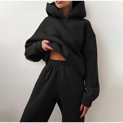 Cómodo Conjunto de Dos Piezas para Mujer Con-Capucha Cintura-Elástica Estilo-Urbano