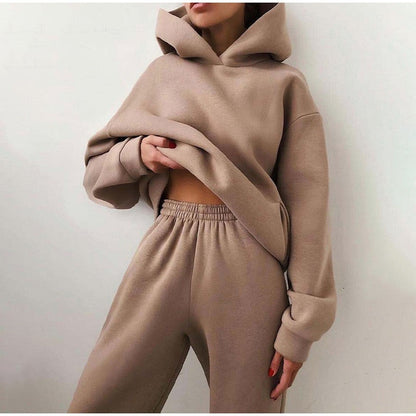 Cómodo Conjunto de Dos Piezas para Mujer Con-Capucha Cintura-Elástica Estilo-Urbano