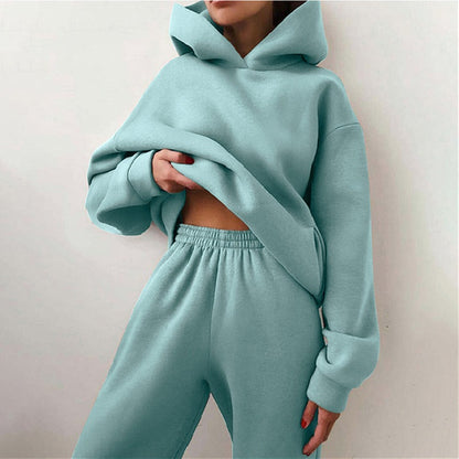 Cómodo Conjunto de Dos Piezas para Mujer Con-Capucha Cintura-Elástica Estilo-Urbano