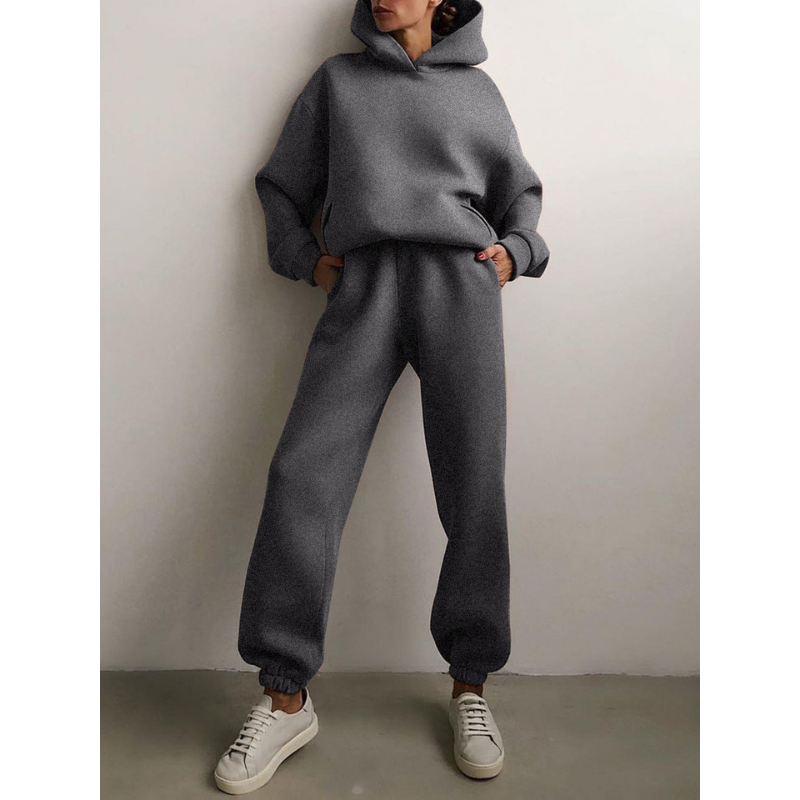 Cómodo Conjunto de Dos Piezas para Mujer Con-Capucha Cintura-Elástica Estilo-Urbano