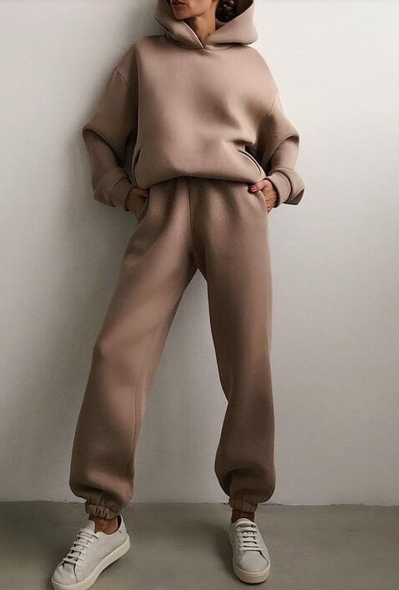 Cómodo Conjunto de Dos Piezas para Mujer Sudadera-con-Capucha Pantalón-Jogger Punto-Suave