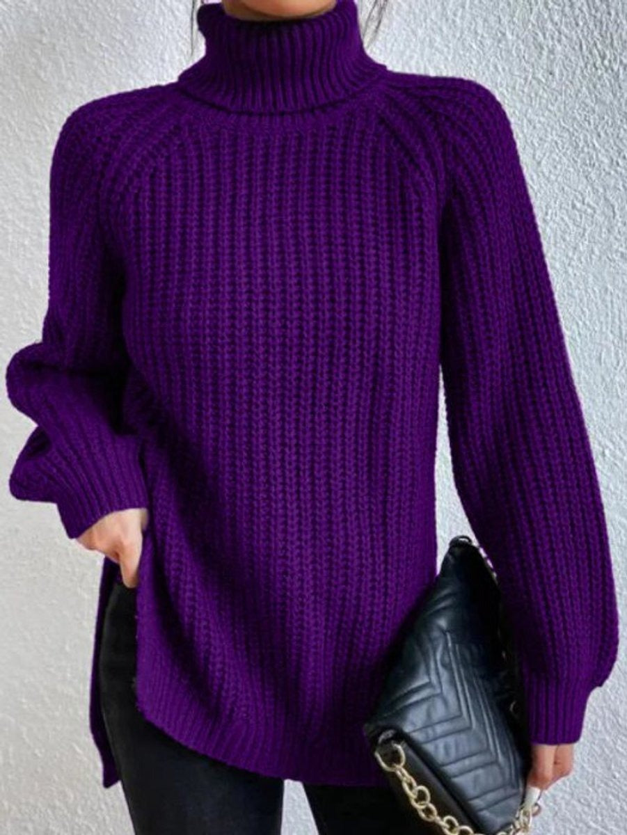 Cómodo Jersey de Punto Grueso para Mujer Cuello-Alto Oversize Manga-Larga