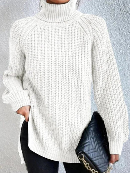 Cómodo Jersey de Punto Grueso para Mujer Cuello-Alto Oversize Manga-Larga
