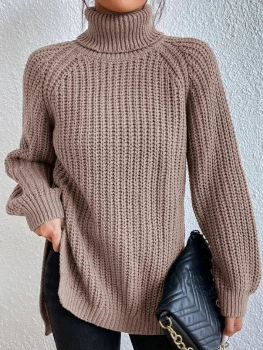 Cómodo Jersey de Punto Grueso para Mujer Cuello-Alto Oversize Manga-Larga