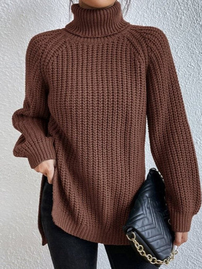 Cómodo Jersey de Punto Grueso para Mujer Cuello-Alto Oversize Manga-Larga