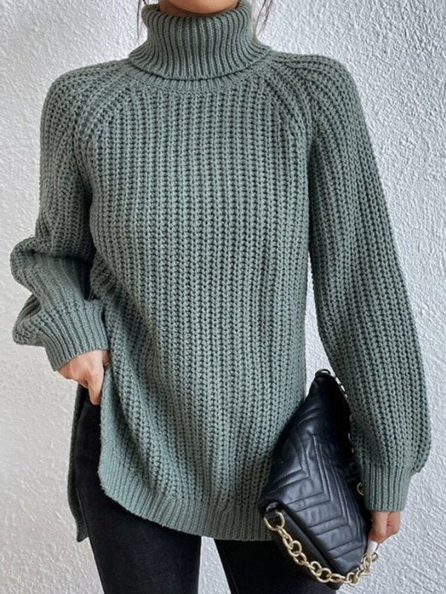 Cómodo Jersey de Punto Grueso para Mujer Cuello-Alto Oversize Manga-Larga