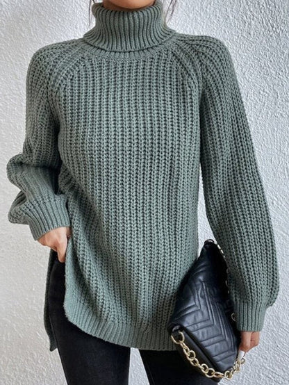 Cómodo Jersey de Punto Grueso para Mujer Cuello-Alto Oversize Manga-Larga