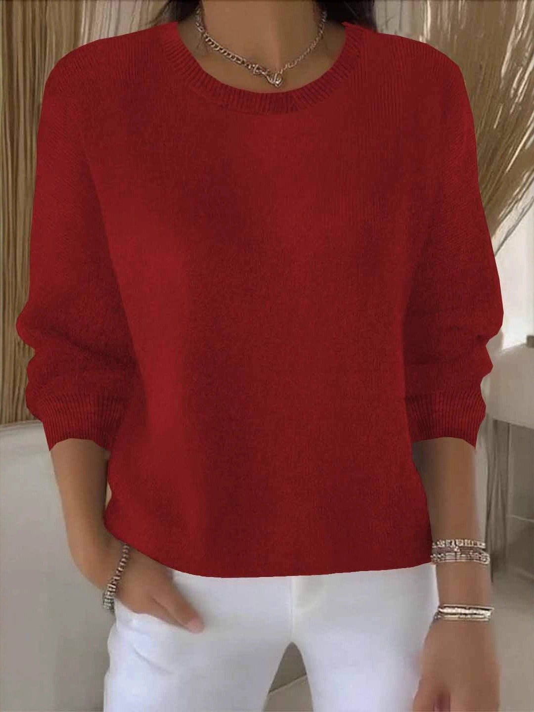 Cómodo Jersey de Punto para Mujer Manga-Larga Punto-Suave