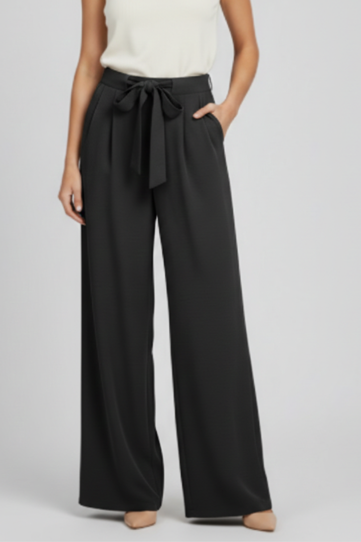 Cómodo Pantalón Palazzo para Mujer Pernera-Ancha Con-Cordón Corte-Fluido