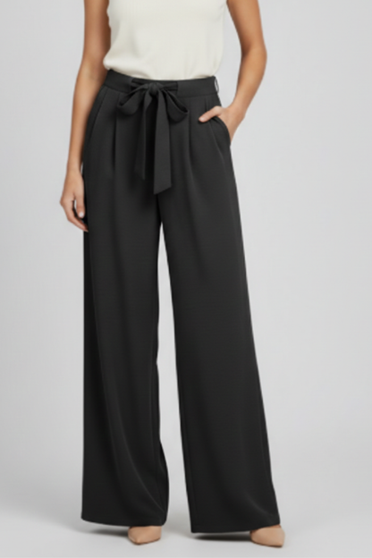 Cómodo Pantalón Palazzo para Mujer Pernera-Ancha Con-Cordón Corte-Fluido