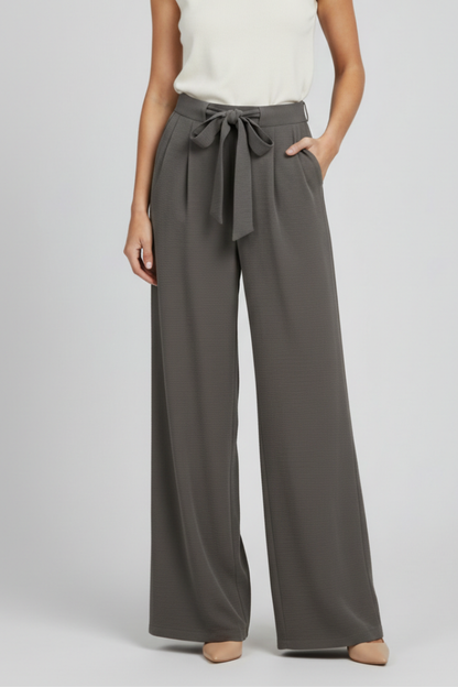 Cómodo Pantalón Palazzo para Mujer Pernera-Ancha Con-Cordón Corte-Fluido
