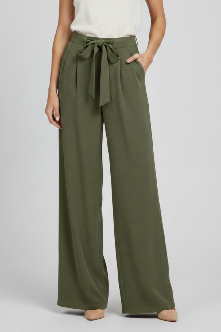 Cómodo Pantalón Palazzo para Mujer Pernera-Ancha Con-Cordón Corte-Fluido