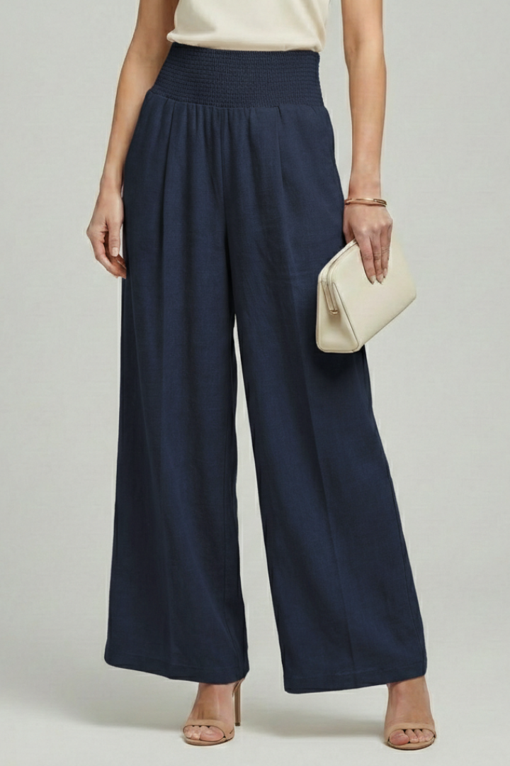 Cómodo Pantalón Palazzo para Mujer Tiro-Alto Pernera-Ancha Con-Pliegues