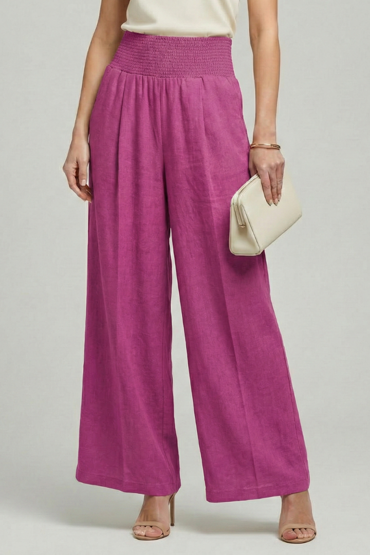 Cómodo Pantalón Palazzo para Mujer Tiro-Alto Pernera-Ancha Con-Pliegues
