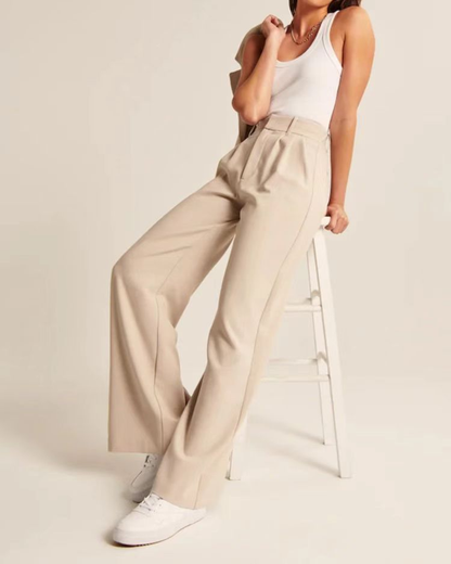 Cómodo Pantalón para Mujer Tiro-Alto Pierna-Ancha Corte-Fluido