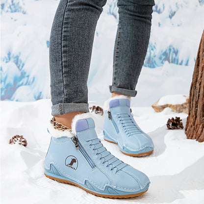 Cómodos Botines para Mujer Forro-Cálido Con-Cremallera Puntera-Ancha